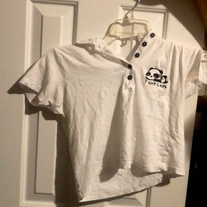 White panda shirt that says “I AINT LAZY”